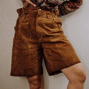 Vintage Brown Suede Leather Paper Bag Shorts High Rise | Size Medium
